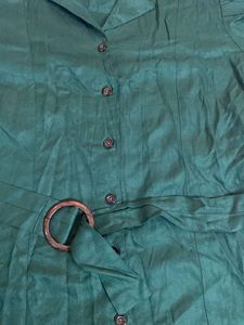 Green Shirt Collard Chest Open Half Slv Dress