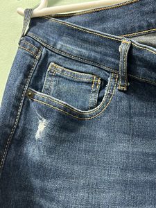 Navy Blue Ribbed Denim Jeans