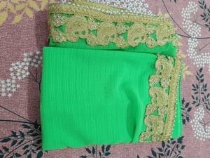 Brand New Green &amp; Gold Saree Unstitched