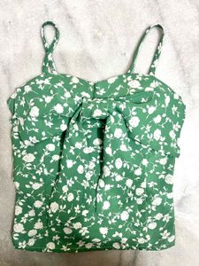 Front-Bow Floral Green Crop Top