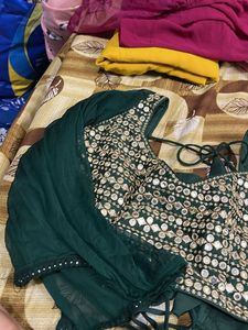 Emerald Green Mirror Work Blouse