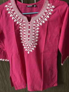 Pink Embroidered Short Kurti Top
