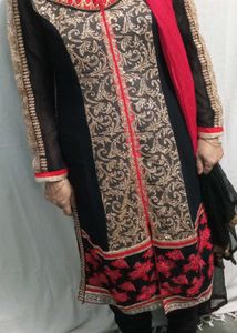 Elegant Black Pajama Kurta Set Red Women Xxl