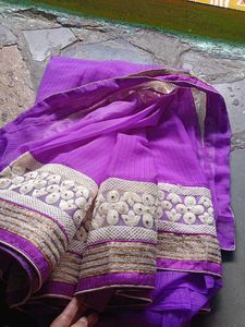 Purple Embroidered Saree