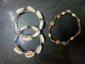 Sea Shell Ear Hoops And Bracelet (Combo)