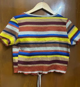 Striped Crochet Wrap Top