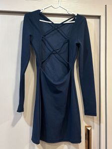 Navy Blue Long Sleeve Mini Dress