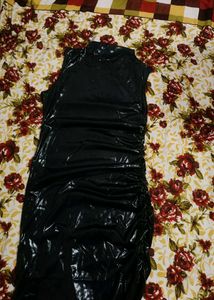 Black Metallic Ruched Bodycon Dress