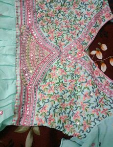 Aqua Embroidered Kurta And Sharara Set