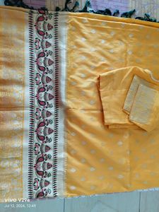 New Unused ChanderiSilk ReshamWork Saree StichedBl