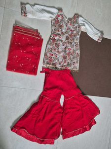 Girls&#39; Red Embroidered Sharara Suit
