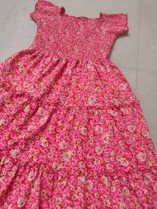 Pink Smocked Floral Dress