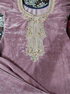 Elegant Embroidered velvet Kurta Set
