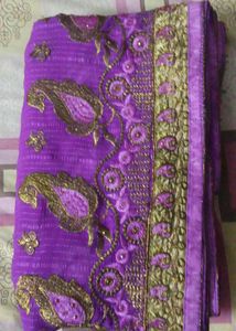 Purple Embroidered Saree
