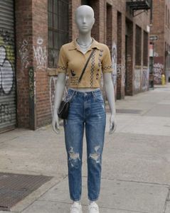 Yellow tan shirt-style crop top