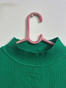 Green Ribbed Turtle Neck Top