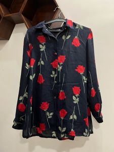 Rose Print Button-Down