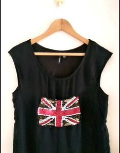 MANGO Union Jack Sequin Top