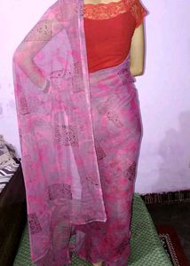 Pink Printed Saree