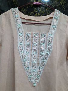 Peach Lace Kurta Set