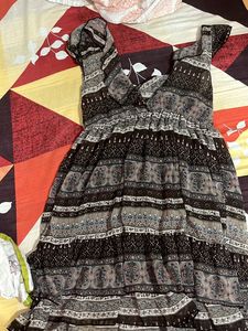 Korean V Neck Fit And Flare Ruffle Frock