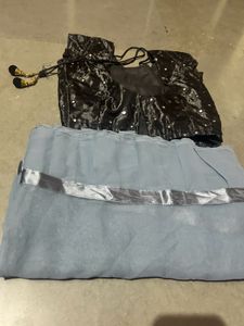 Gray Pleates Border Saree With Ready Blouse