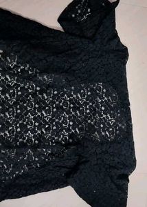Black Lace Open Front Top