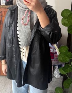 ZARA Black faux leather shirt/overshirt