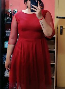 “U&amp;F” Maroon Net Skater dress