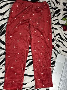 red joggers with white hearts