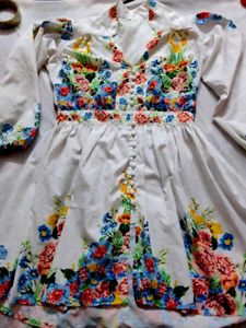 Floral Printed White Dress For Women