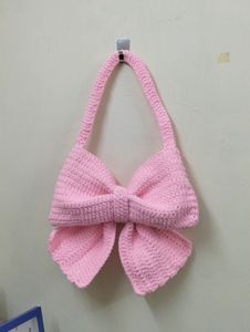 Pink Bow Crochet Bag