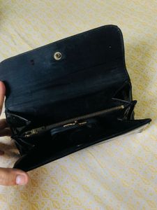 Chic Black Clutch with coin pouch Attached