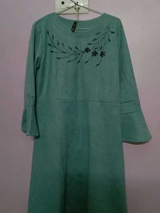 Green A-Line Dress with Embellishments