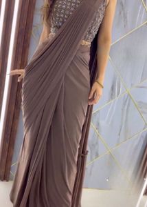 Elegant Brown Saree with Embellished Blouse