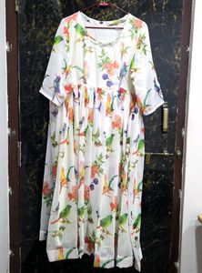 Bird and Floral Print Dress