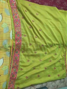 Lime Green Heavy Border Work Saree