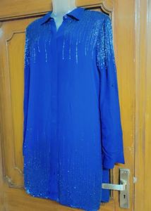 Beautiful Blue Embellished Shirt Dress