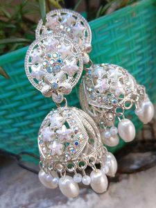 Elegant Silver Jhumka Earrings