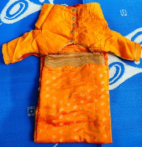 Orange Sari with Gold Border