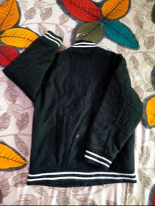 “Wool Blend Bomber Jacket with Striped Design&#34;
