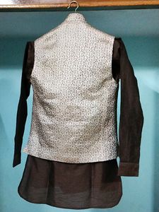 Wedding Guest Wear Kurta Set With Pajama In Brown Oand Beige Color