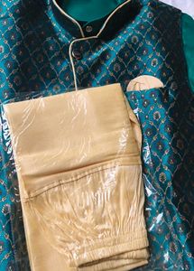 Teal &amp; Gold Sherwani Set