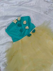Turquoise &amp; Yellow Tulle High Low Dress