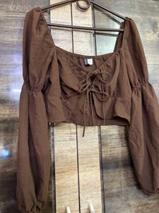 H&M Brown Tie-Front Crop Top