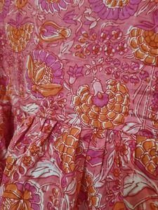 Pink-Yellow Floral Knot-Shoulder Crop Top
