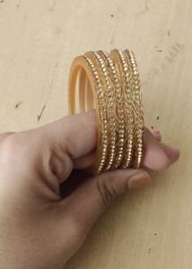 Peach Rhinestone Bangle Set