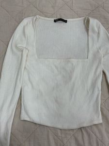 Zara White Square Neck Top