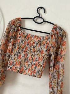 Flowers Print Crop Full Sleve Top For Girls