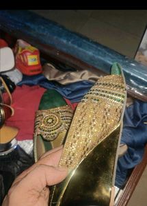 Green &amp; Gold Embellished Flats